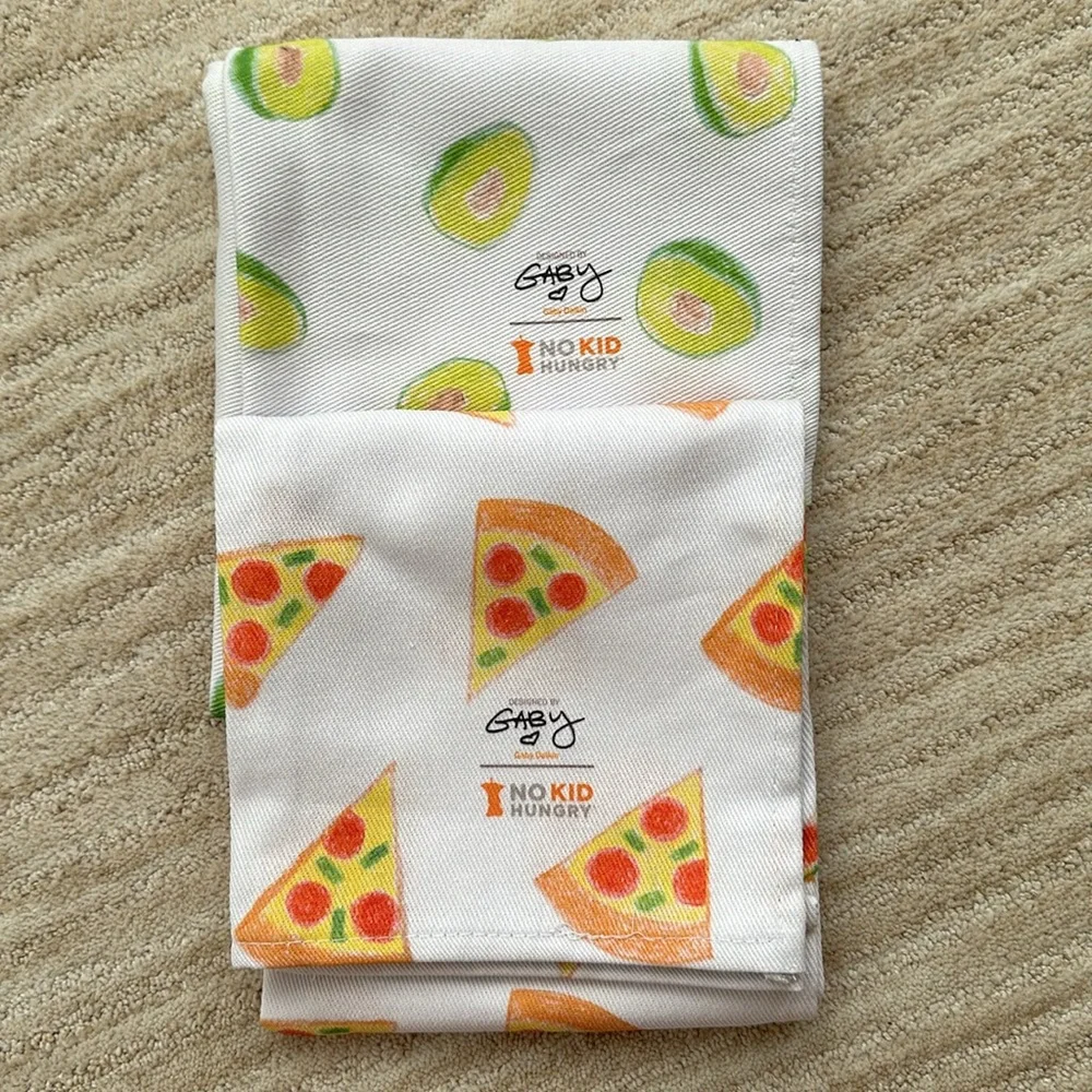 NWOT Set of 2 William Sonoma Gaby Dalkin No Kid Hungry Kitchen Towels Pizza Avoc